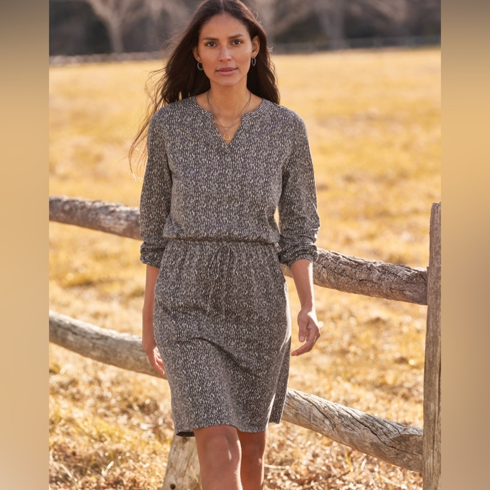 Garnet Hill Ines Blouson Knit Dress Size L Fall Summer Lightweight Long Sleeve